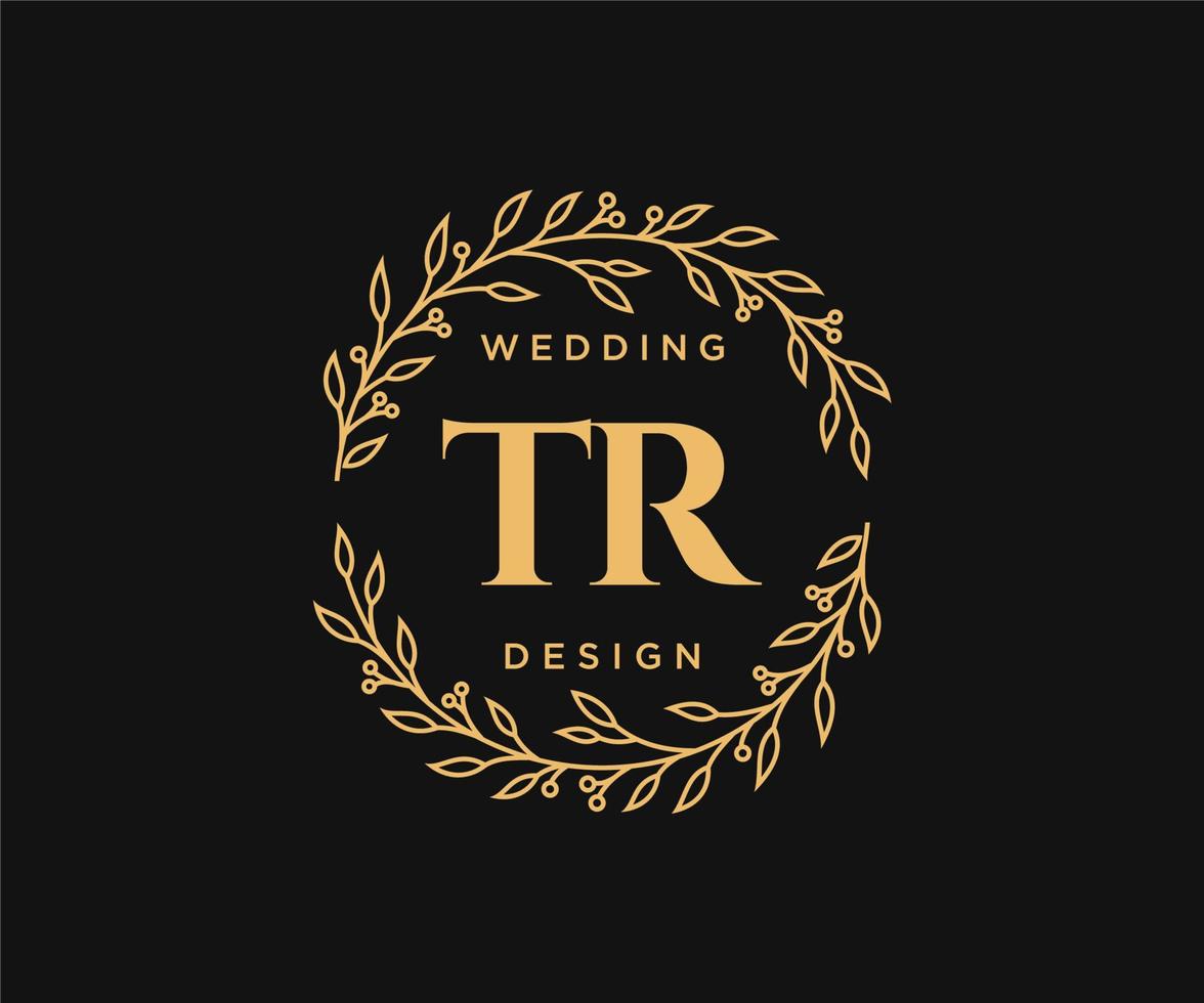 colección de logotipos de monograma de boda con letras iniciales tr, plantillas florales y minimalistas modernas dibujadas a mano para tarjetas de invitación, guardar la fecha, identidad elegante para restaurante, boutique, café en vector