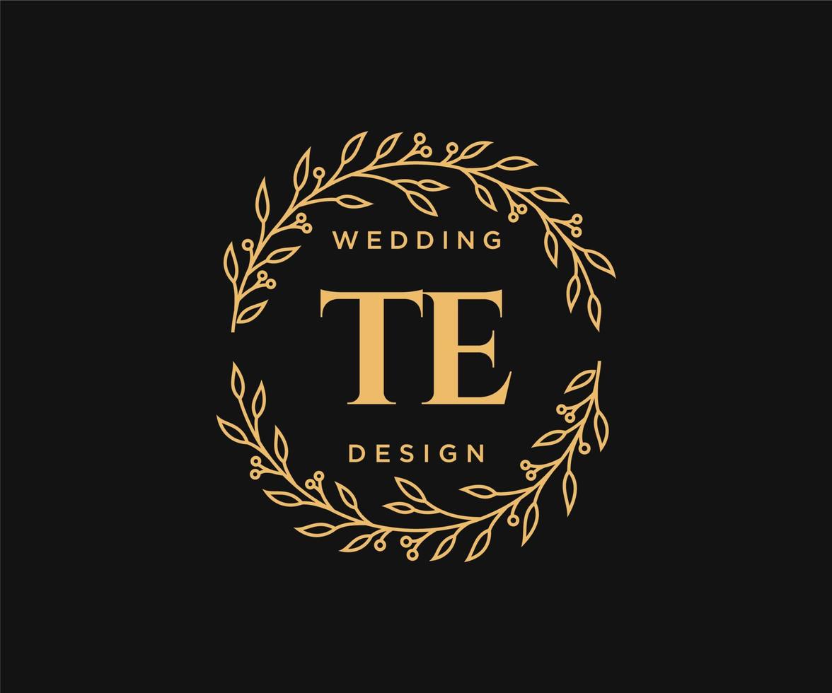 TE Initials letter Wedding monogram logos collection, hand drawn modern minimalistic and floral templates for Invitation cards, Save the Date, elegant identity for restaurant, boutique, cafe in vector