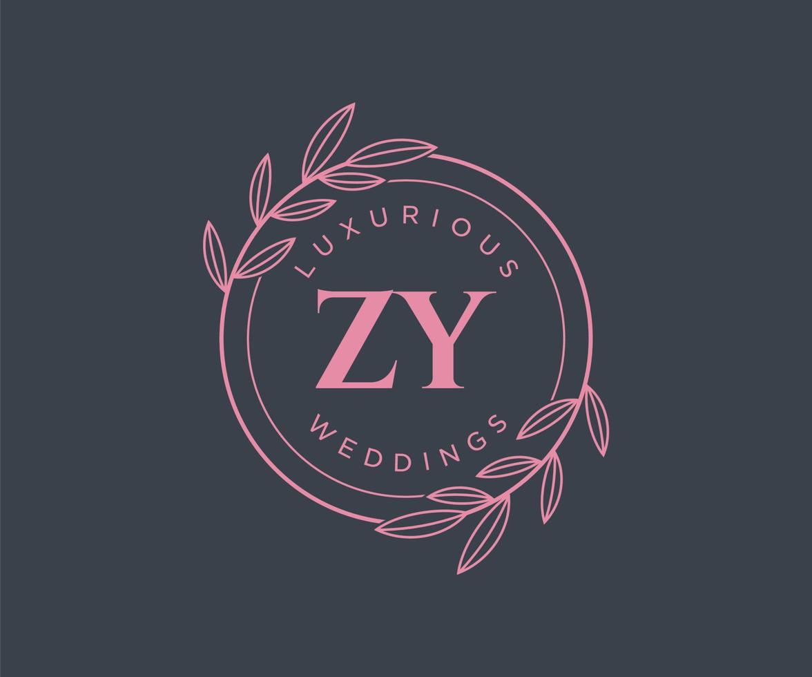 ZY Initials letter Wedding monogram logos template, hand drawn modern minimalistic and floral templates for Invitation cards, Save the Date, elegant identity. vector