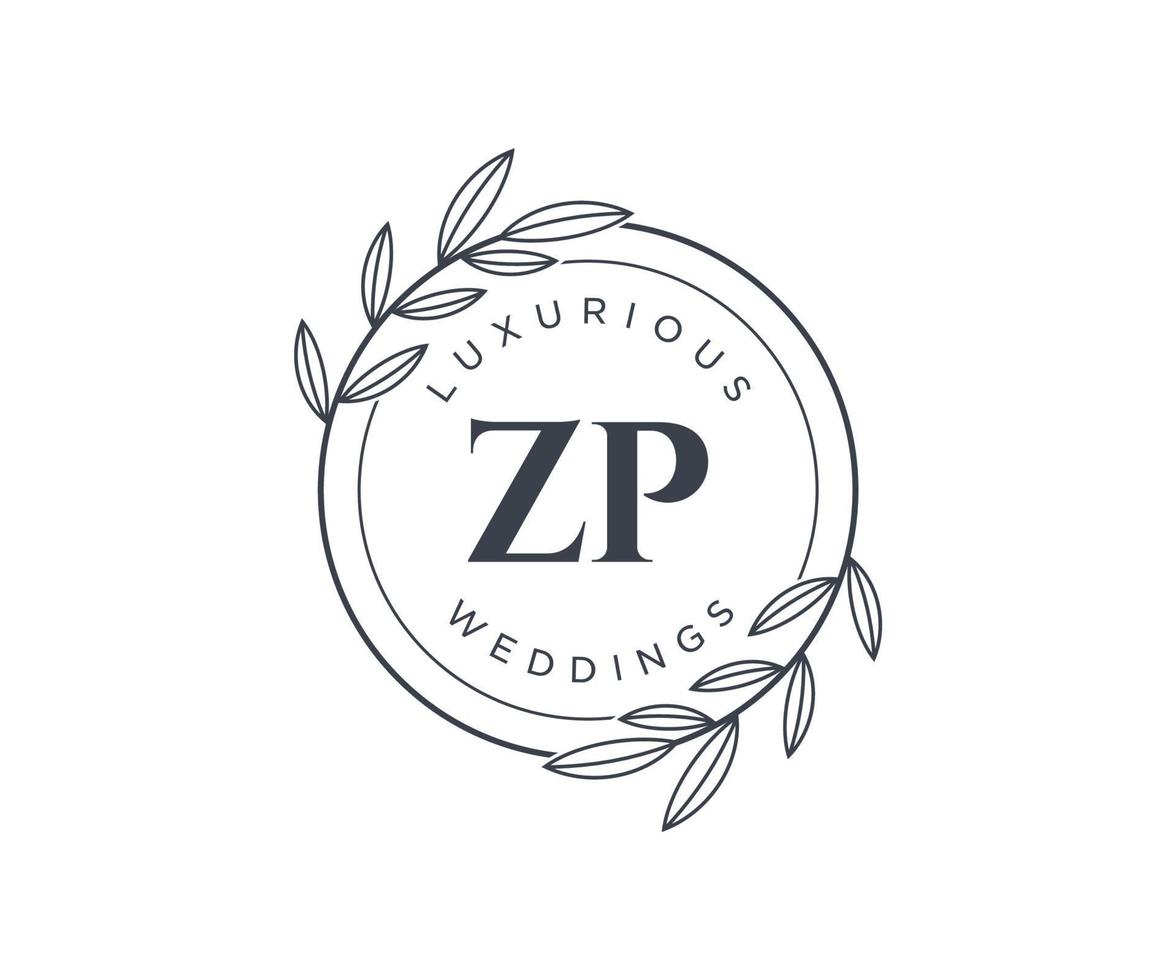 plantilla de logotipos de monograma de boda con letras iniciales zp, plantillas florales y minimalistas modernas dibujadas a mano para tarjetas de invitación, guardar la fecha, identidad elegante. vector