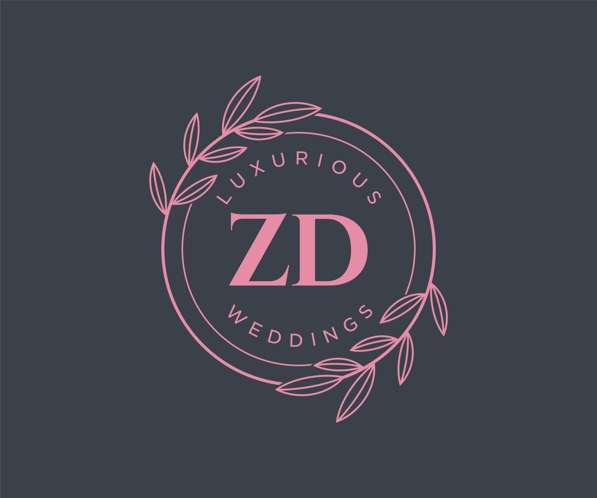 ZD Initials letter Wedding monogram logos template, hand drawn modern minimalistic and floral templates for Invitation cards, Save the Date, elegant identity. vector