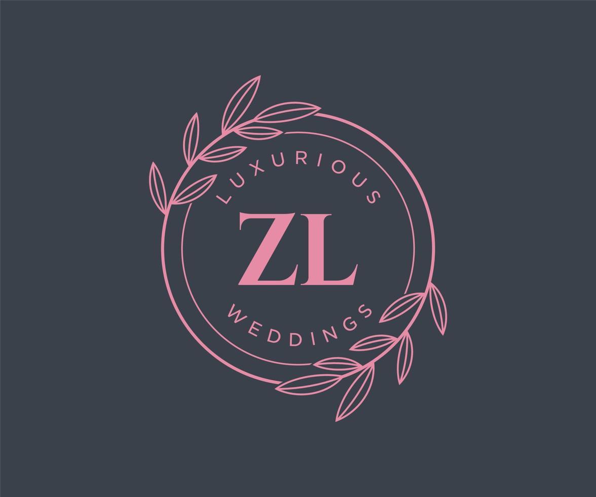 ZL Initials letter Wedding monogram logos template, hand drawn modern minimalistic and floral templates for Invitation cards, Save the Date, elegant identity. vector