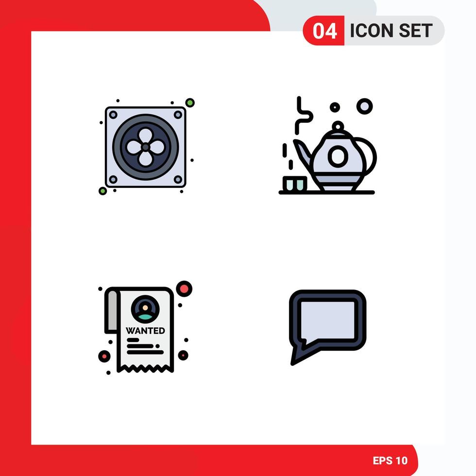 Modern Set of 4 Filledline Flat Colors Pictograph of computer chat tea institution message Editable Vector Design Elements