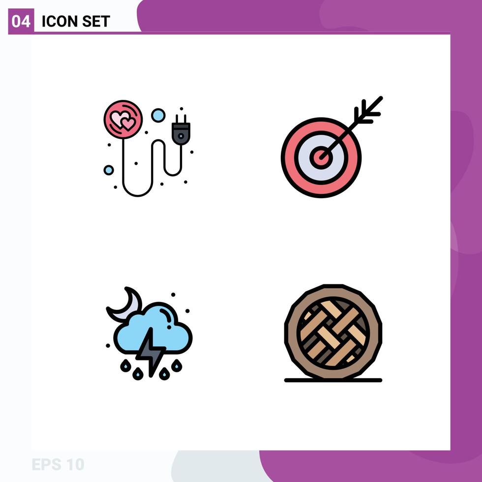 Stock Vector Icon Pack of 4 Line Signs and Symbols for heart weather romance goal cloud Editable Vector Design Elements