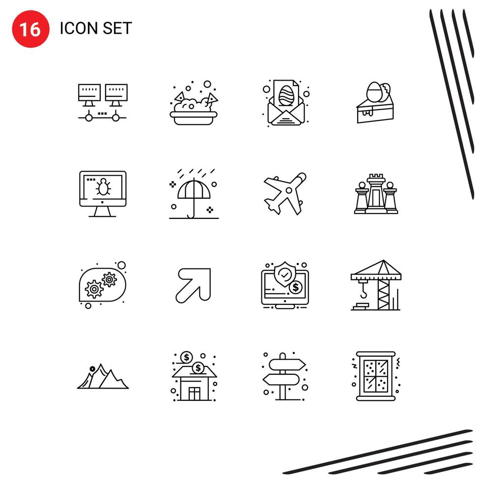 16 Thematic Vector Outlines and Editable Symbols of screen monitor letter egg dessert Editable Vector Design Elements