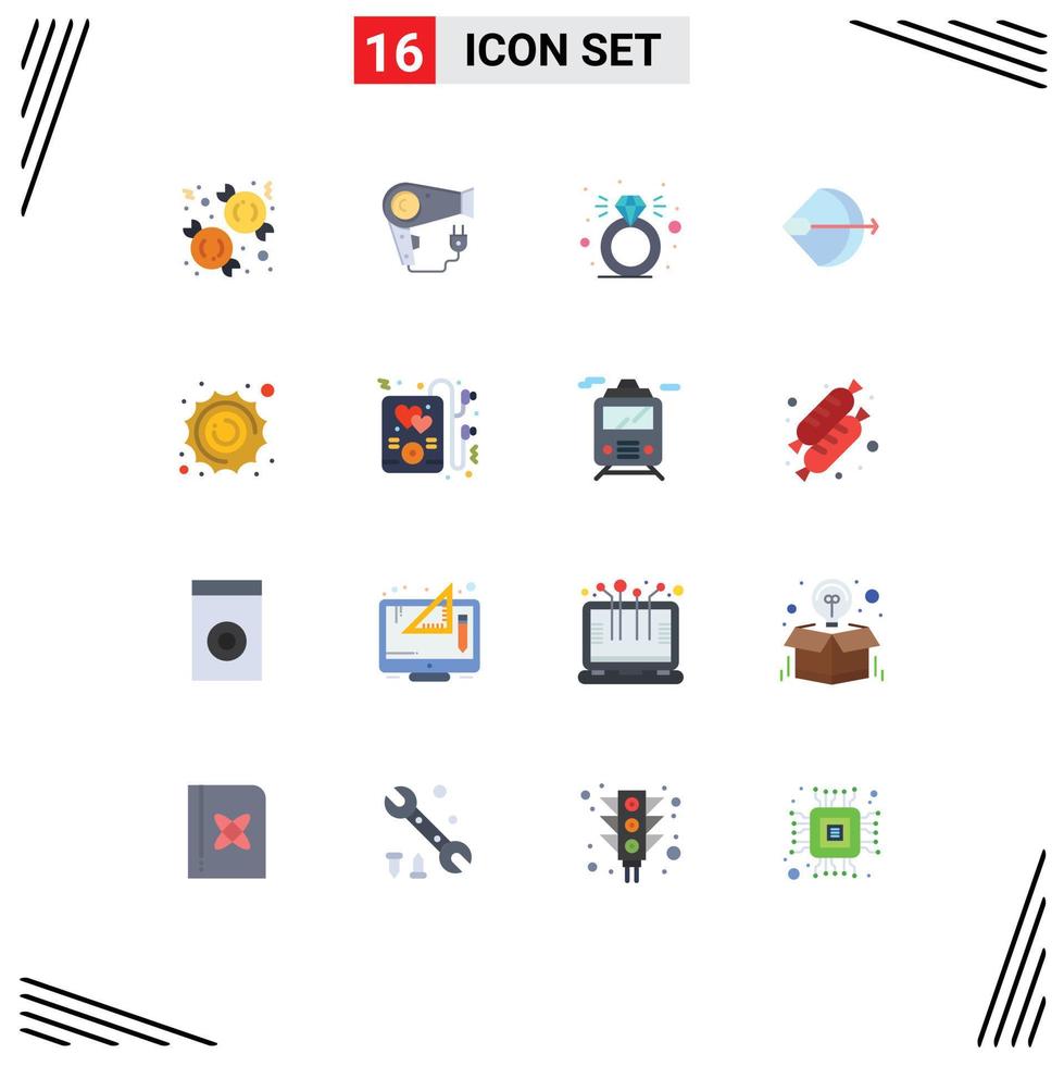 Editable Vector Line Pack of 16 Simple Flat Colors of astronomy shoot diamond bow archery Editable Pack of Creative Vector Design Elements