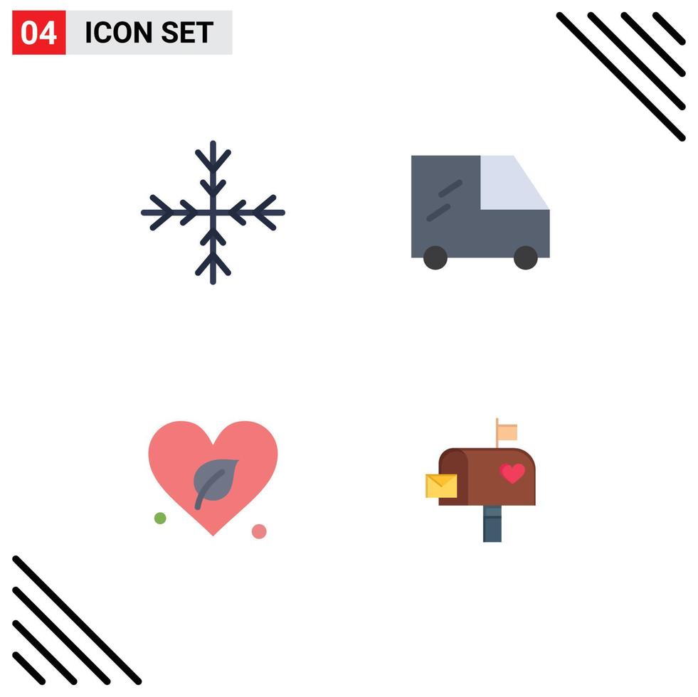 Modern Set of 4 Flat Icons Pictograph of snow mail box van green love Editable Vector Design Elements