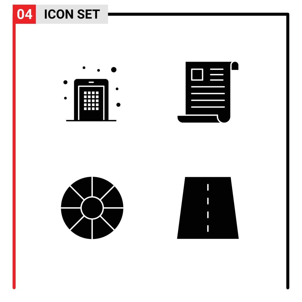 Mobile Interface Solid Glyph Set of 4 Pictograms of access paper pin document travel Editable Vector Design Elements