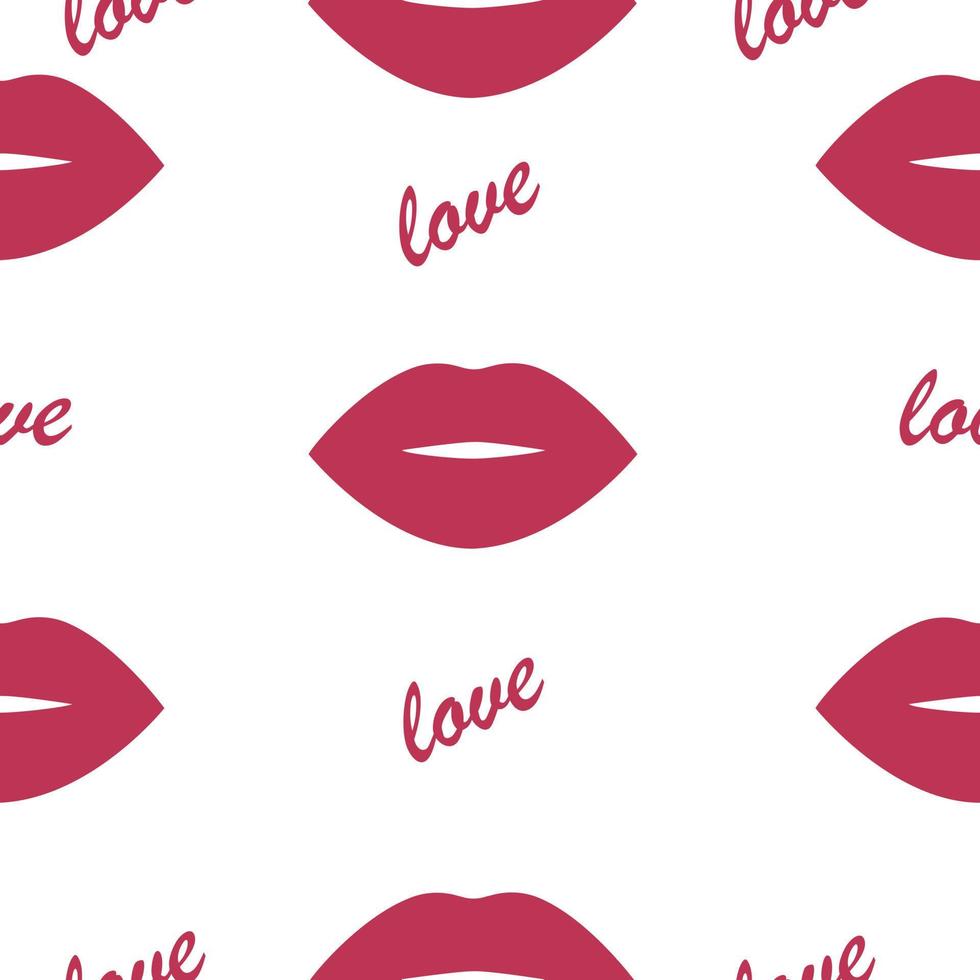 Seamless pattern lips for a kiss. The trend color of 2023 is Viva Magenta. Design texture elements for fabric, tile, banner, template, card, cover, poster, background, wall. Vector illustration