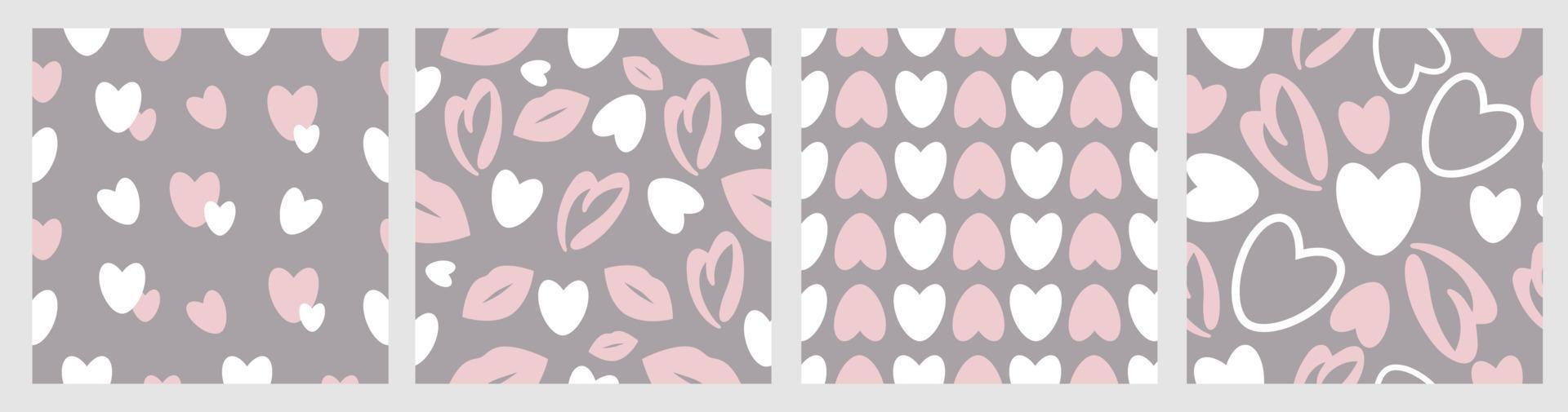 Collage of gentle romantic seamless patterns with hearts. Modern romantic design for paper, textile, cover, fabric, interior decor and other users. vector