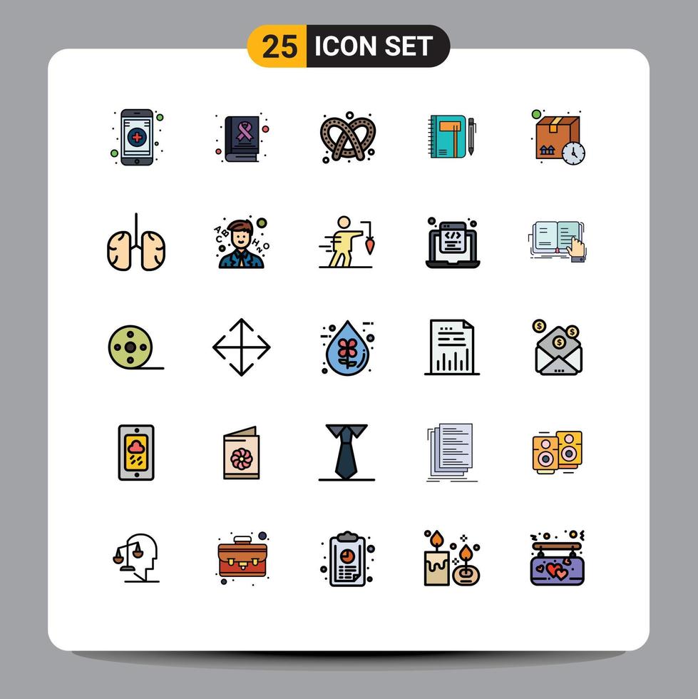 paquete de iconos de vector de stock de 25 signos y símbolos de línea para elementos de diseño de vector editable de negocio de bloc de notas de pan de boceto