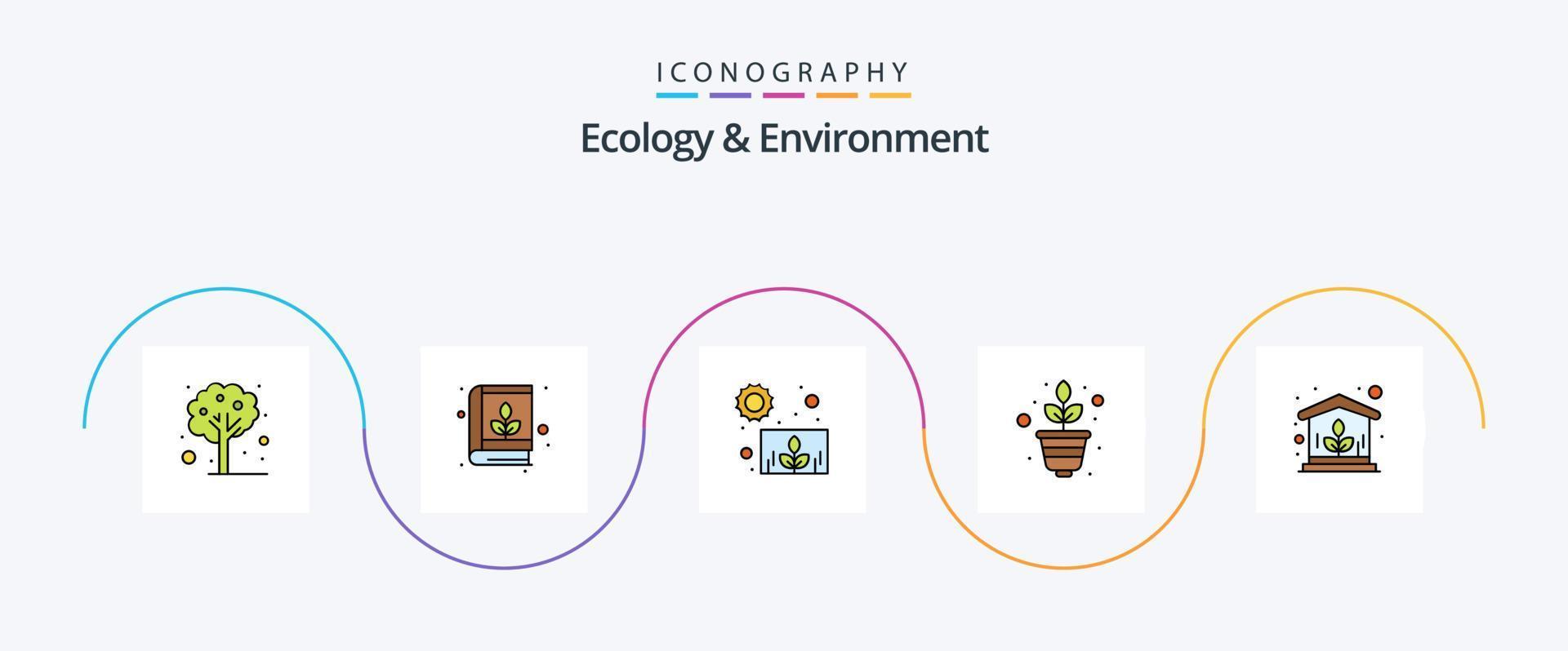 La línea de ecología y medio ambiente llenó el paquete de iconos planos 5 que incluye el hogar. crecimiento. planta. ciencia. naturaleza vector