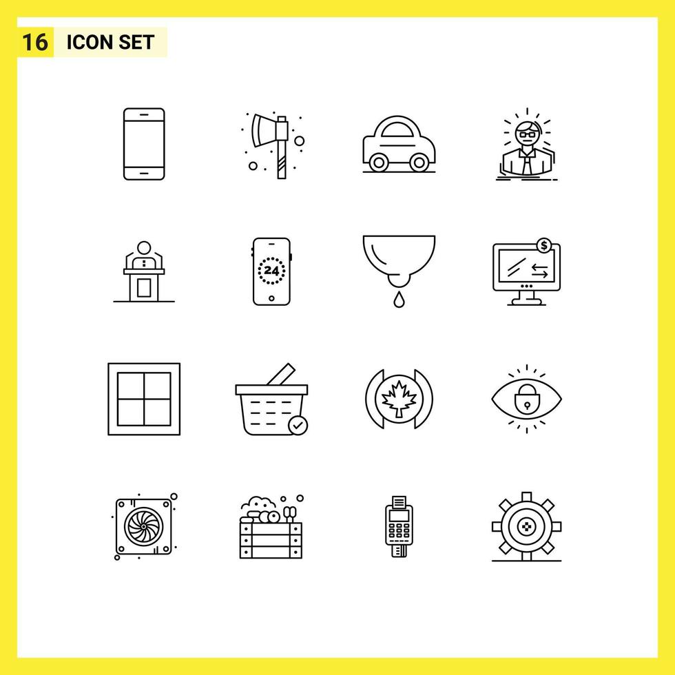 Set of 16 Modern UI Icons Symbols Signs for person business man car person employee Editable Vector Design Elements