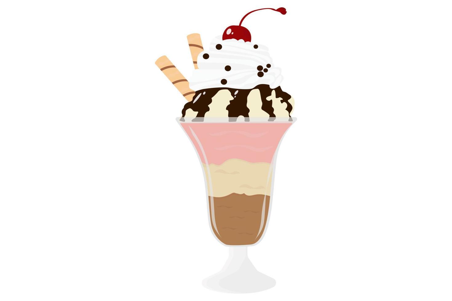 Ice cream Cherry cones. Ice cream in a glass bowl. Ice cream in chocolate with cherry. vector