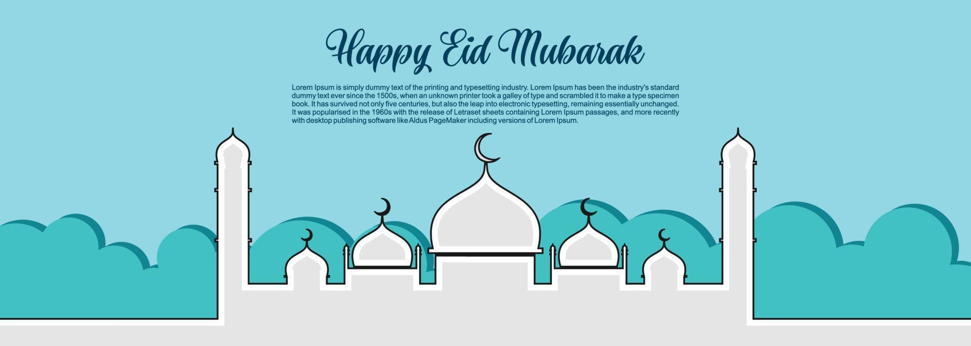 eid mubarak fondo islámico, feliz eid mubarak banner ilustración, tarjeta de felicitación islámica religión celebración musulmana. caligrafía árabe moderna vector