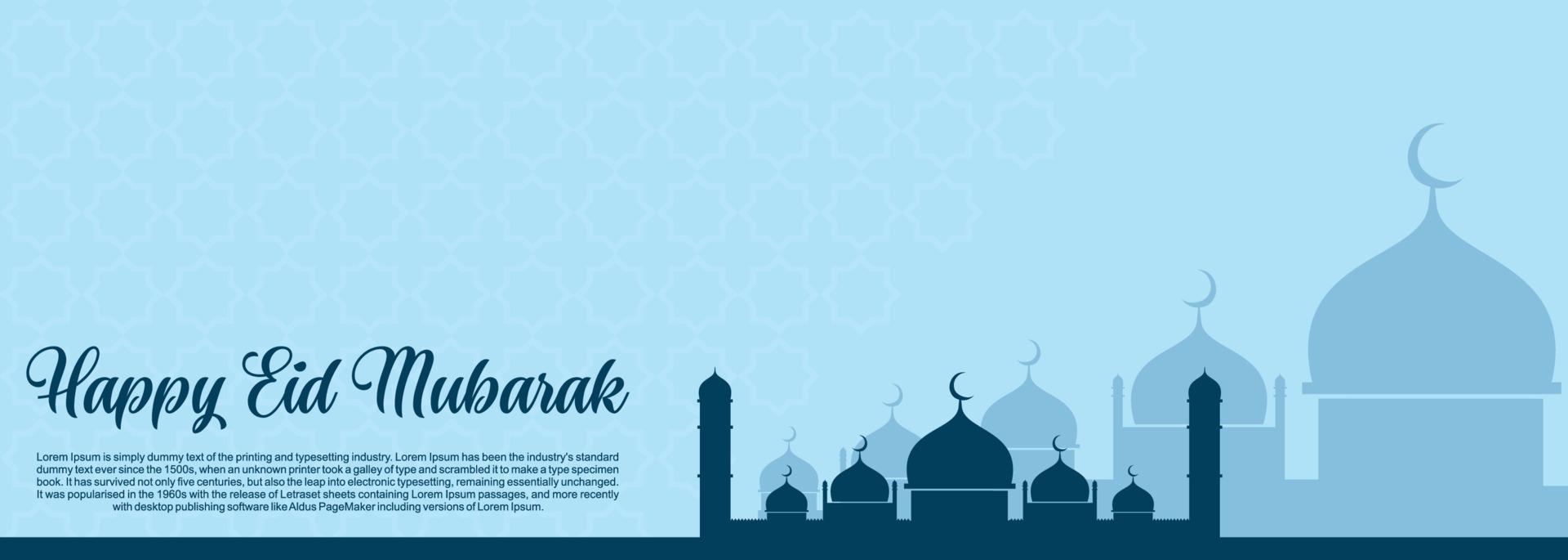 eid mubarak fondo islámico, feliz eid mubarak banner ilustración, tarjeta de felicitación islámica religión celebración musulmana. caligrafía árabe moderna vector