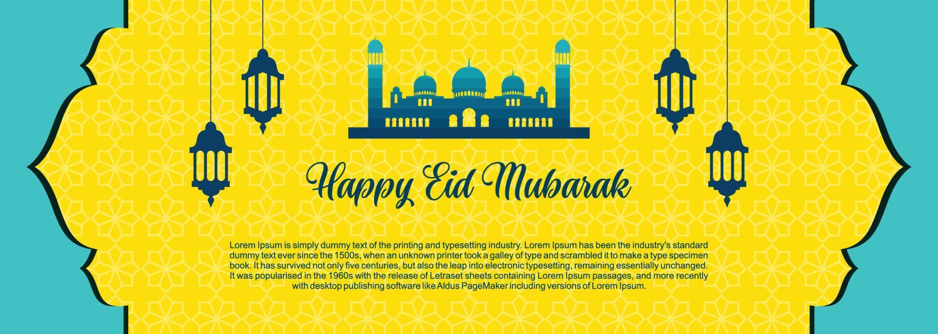 Eid mubarak Islamic background, Happy eid mubarak banner illustration, Islamic greeting card religion muslim celebration. arabic modern calligraphy vector