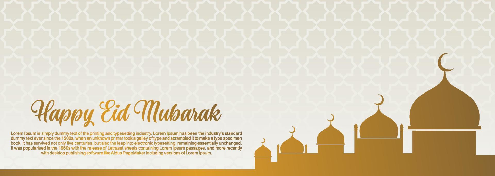 eid mubarak fondo islámico, feliz eid mubarak banner ilustración, tarjeta de felicitación islámica religión celebración musulmana. caligrafía árabe moderna vector