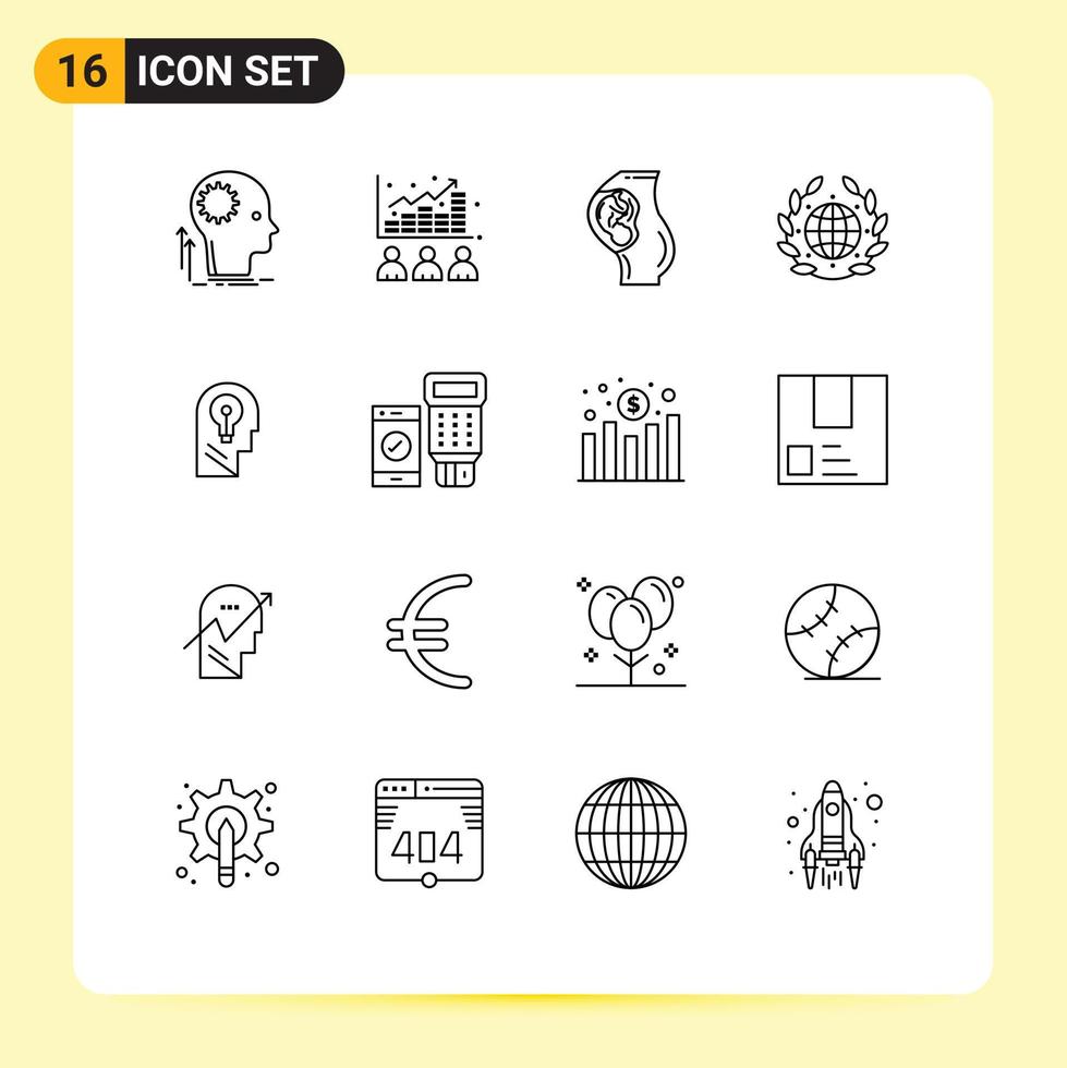Modern Set of 16 Outlines Pictograph of day earth market mother baby Editable Vector Design Elements