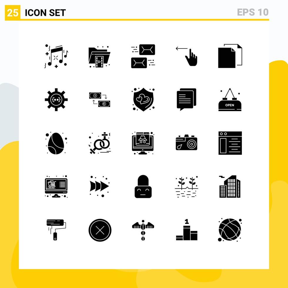 Group of 25 Solid Glyphs Signs and Symbols for copy hand address gestures mail Editable Vector Design Elements