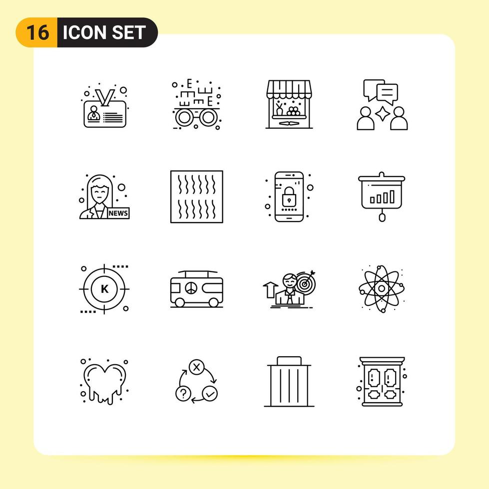 Set of 16 Vector Outlines on Grid for food journalist barn female anchor group Editable Vector Design Elements