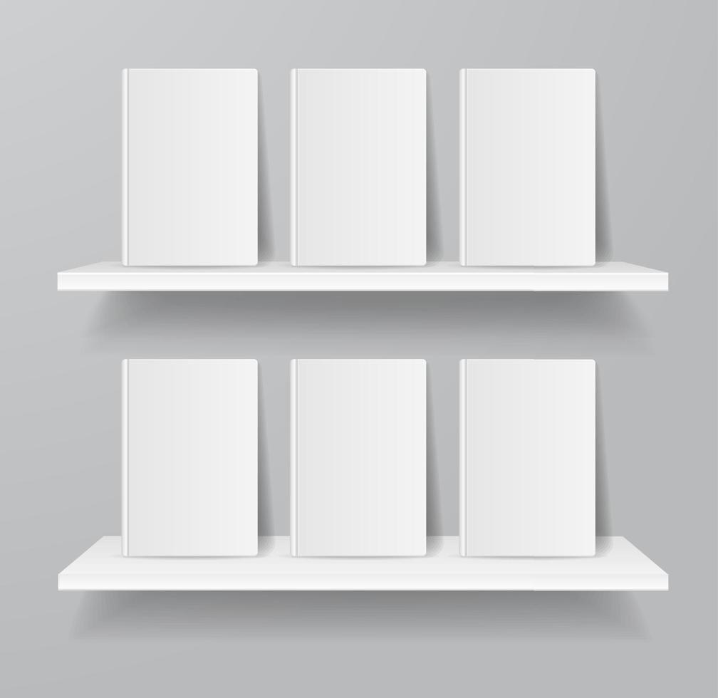 Realistic Detailed 3d Empty Template Mockup Books on Shelves Set. Vector