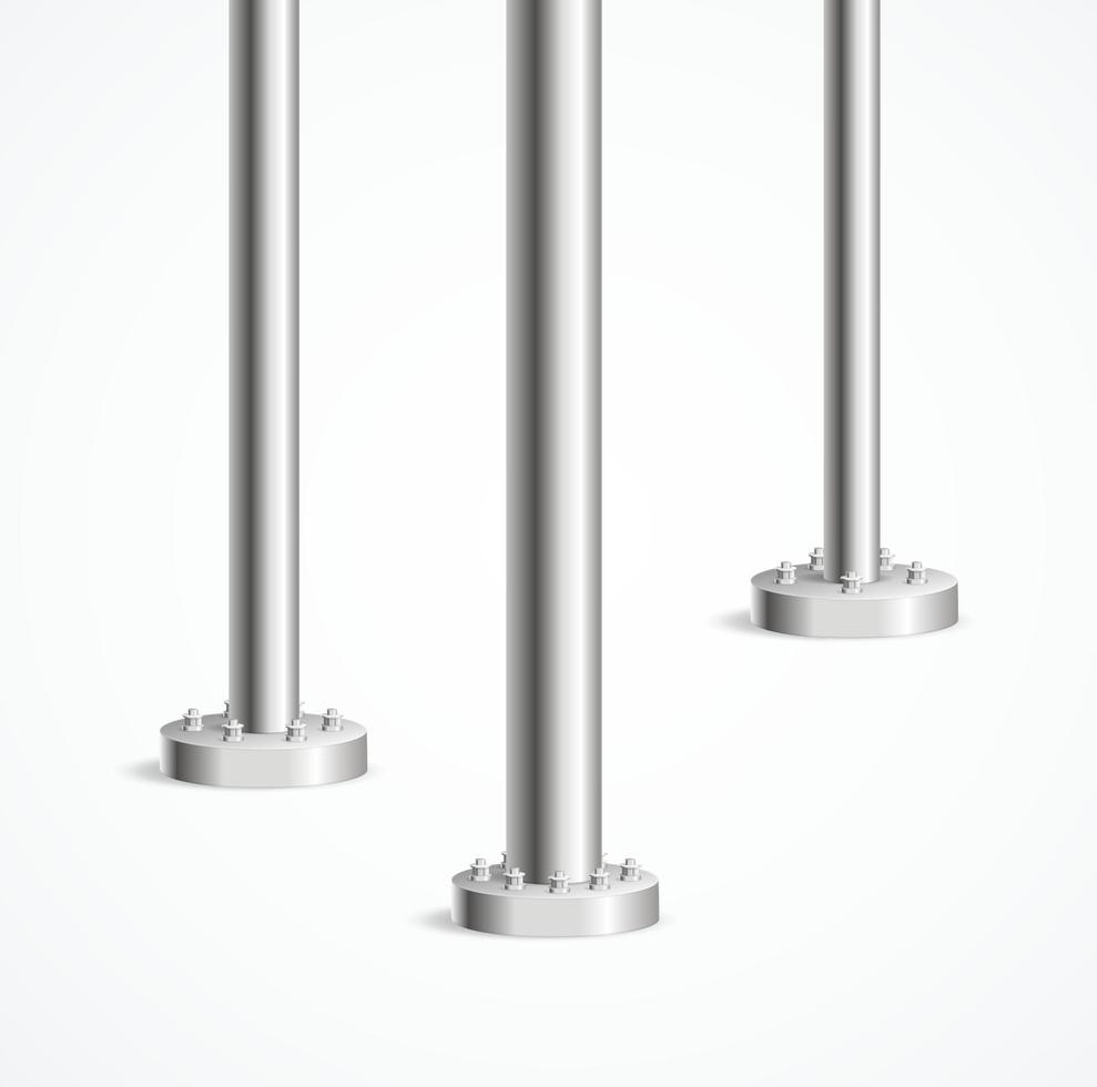 Realistic Detailed 3d Metal Pole Pillars Set. Vector