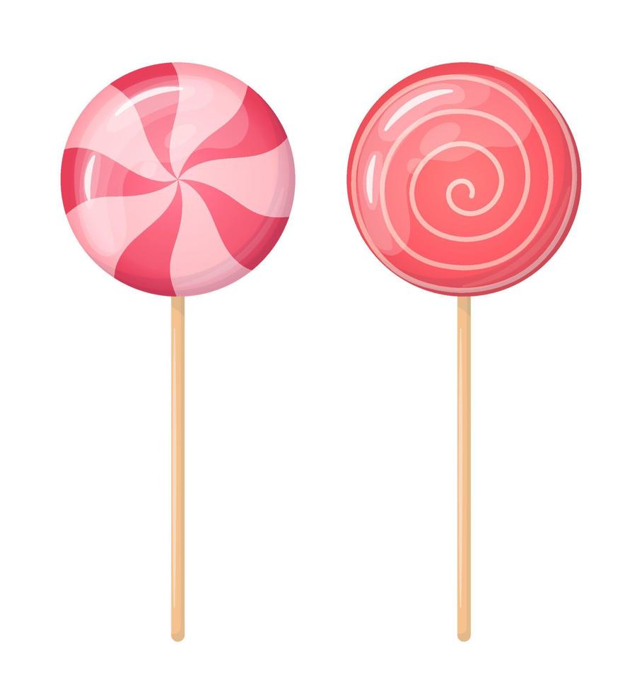 Red and pink tasty candy on sticks. Vector. vector