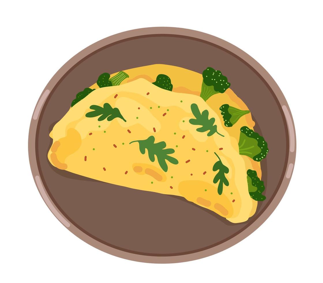 Omelet with broccoli. Scrambler illustration for menu, flyer, booklet, poster. vector