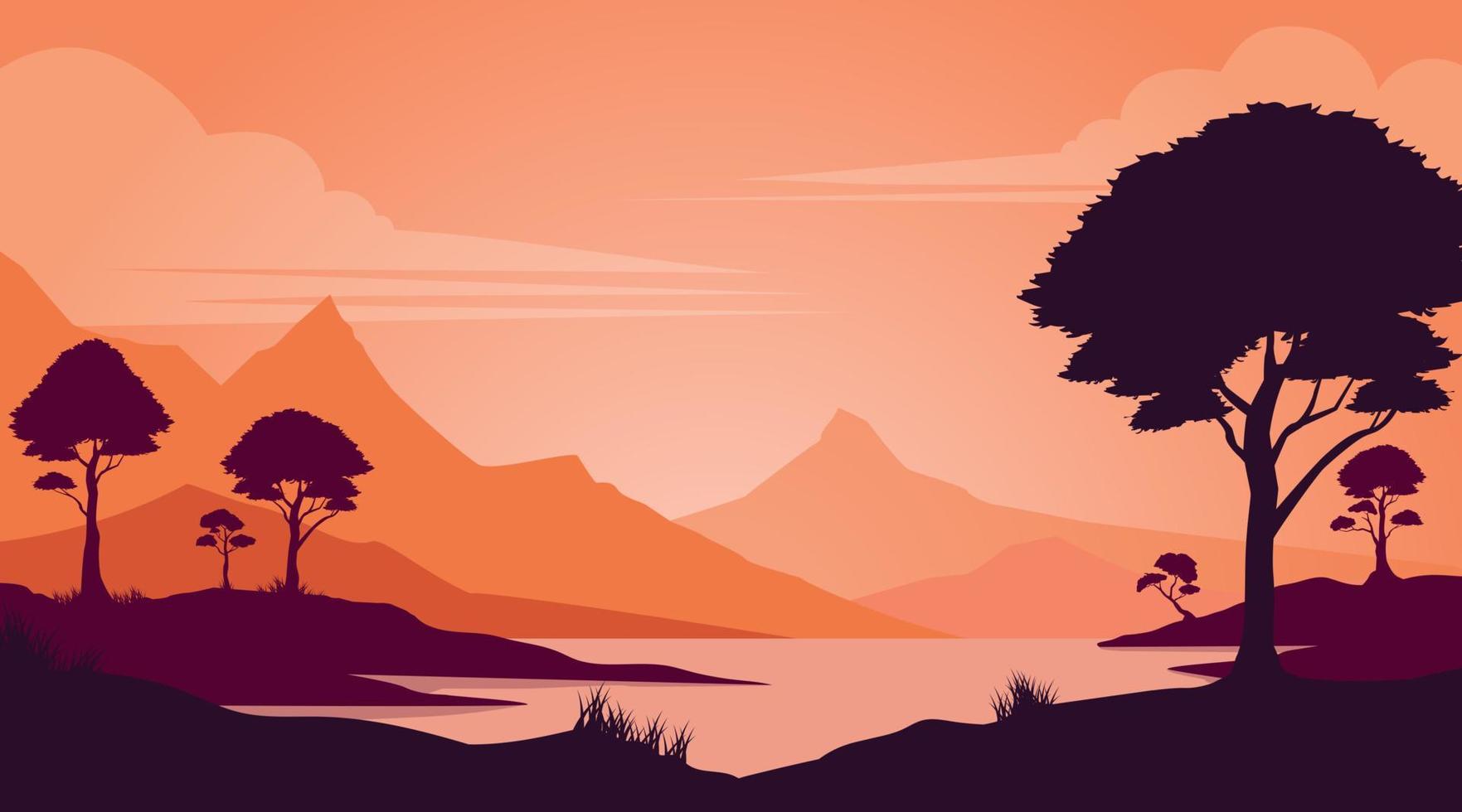 forest scenery background, natural mountains and lakes vector