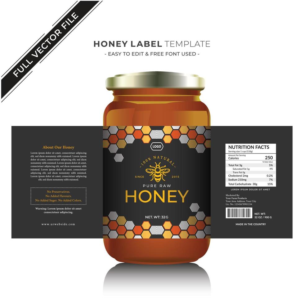 embalaje de etiquetas de miel etiqueta de tarro de diseño de miel y etiqueta de producto. vector