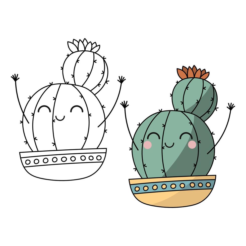 Cactus coloring book page. Cactus in pot vector