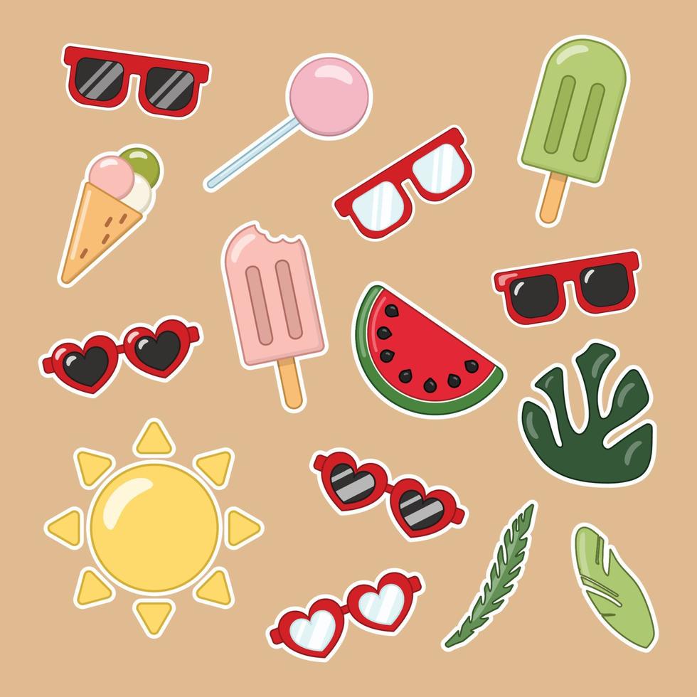 conjunto de iconos de vector de verano para pegatina. iconos