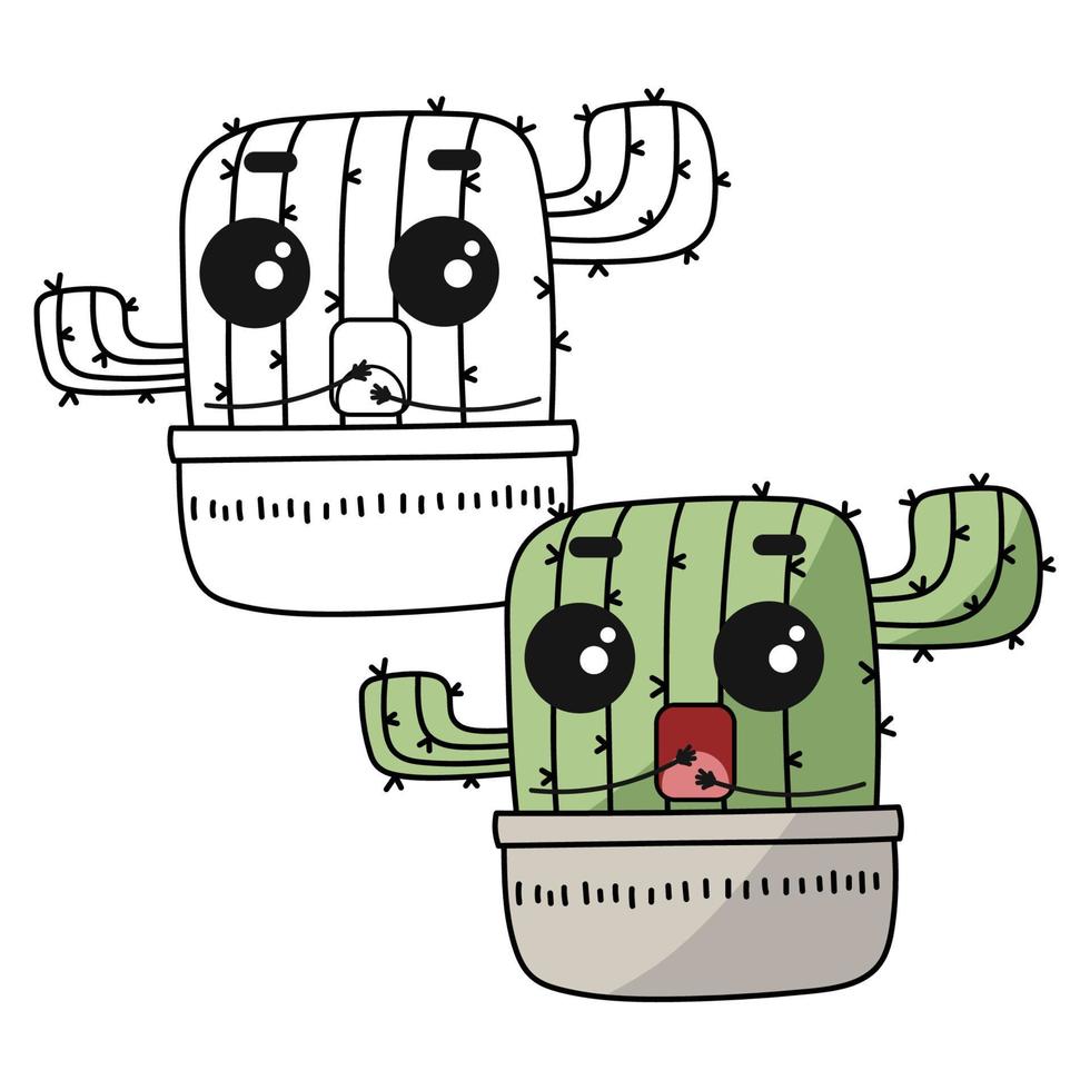 Cactus coloring book page. Cactus in pot vector
