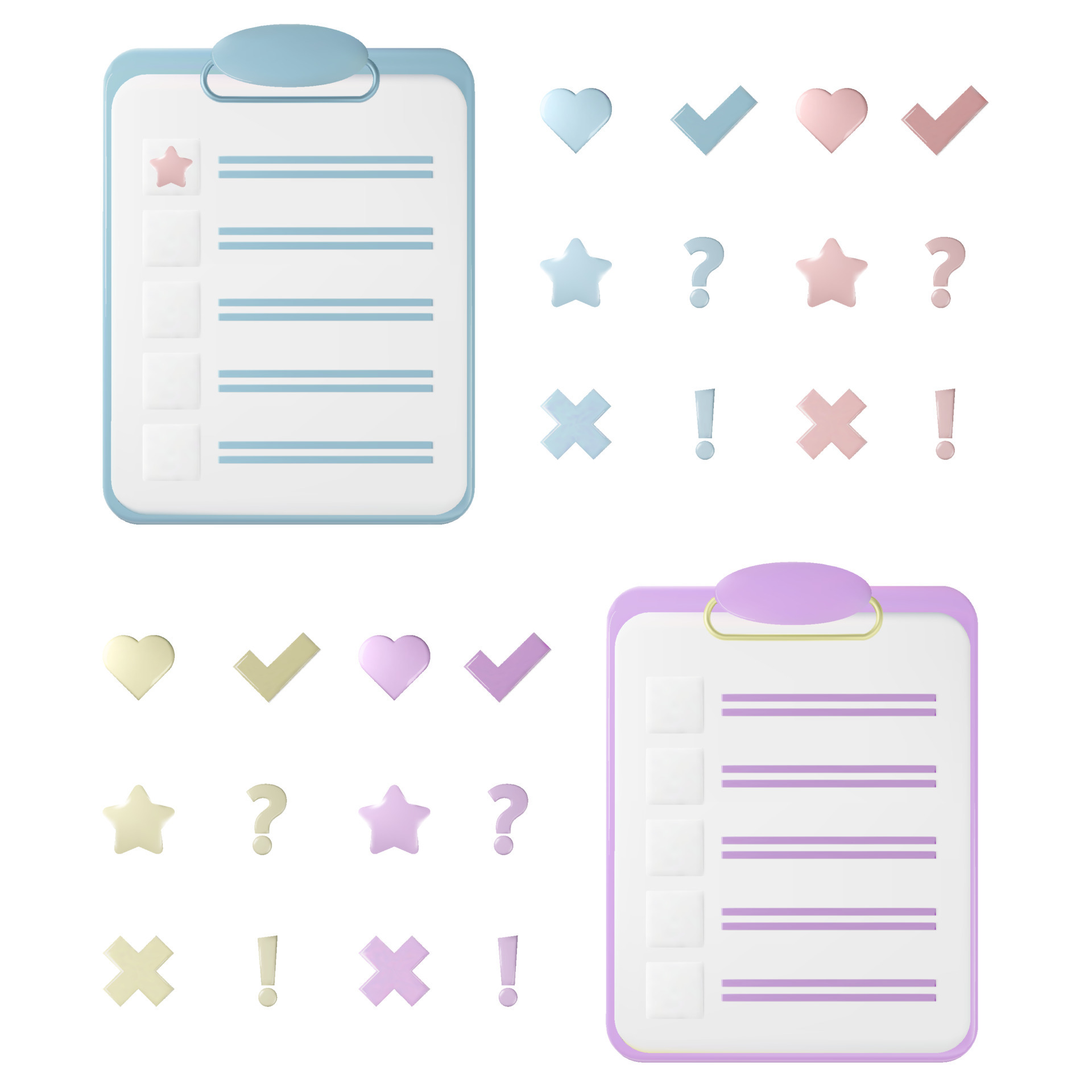 Fully customizable 3d list with different checks and ticks. Vector