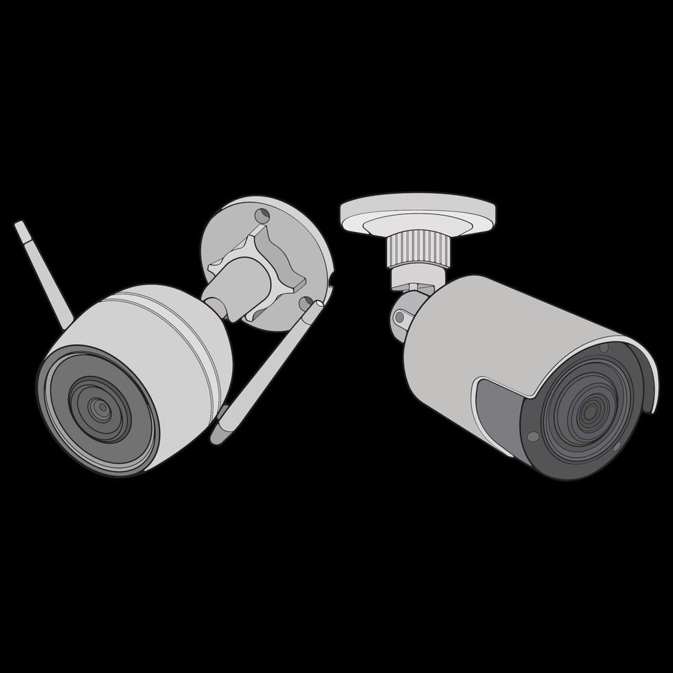 Set of cctv in coloring vector style, isolated on black background. Cctv in coloring vector style for coloring book.