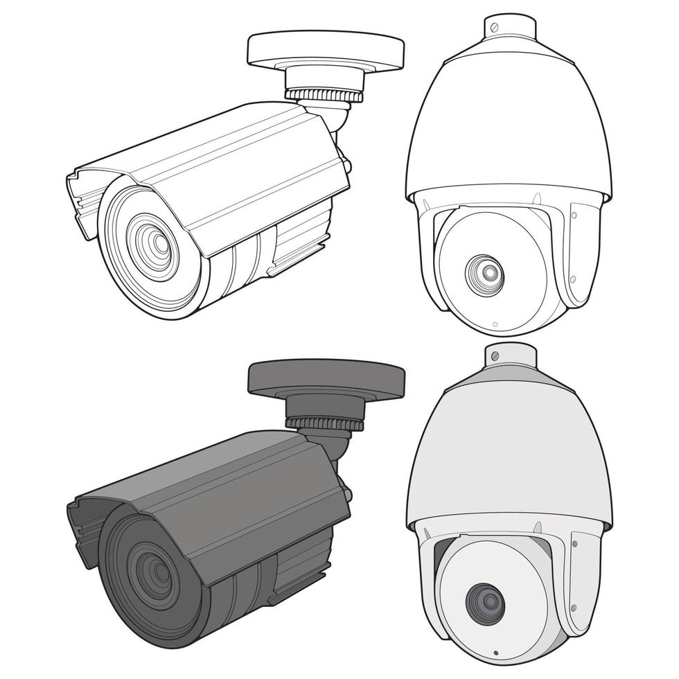 Set of cctv in coloring vector style, isolated on white background. Cctv in coloring vector style for coloring book.