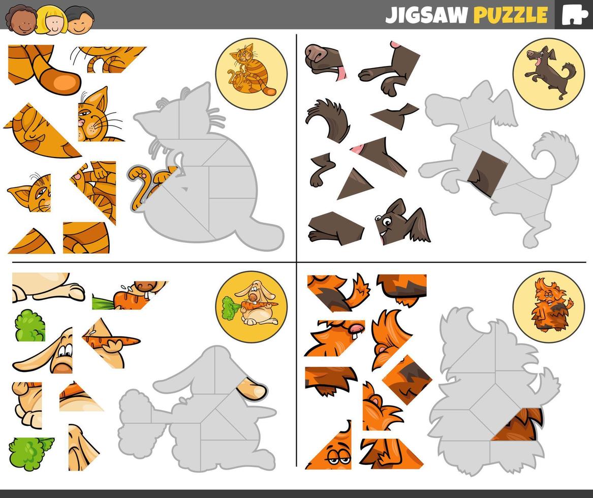 jigsaw puzzle games set with cartoon pets vector