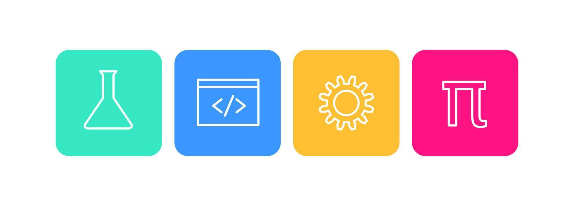 ciencia, tecnología, ingeniería y matemáticas, tallo, iconos, para, educación, y, carreras, cartel, infografía, o, elemento gráfico, vector