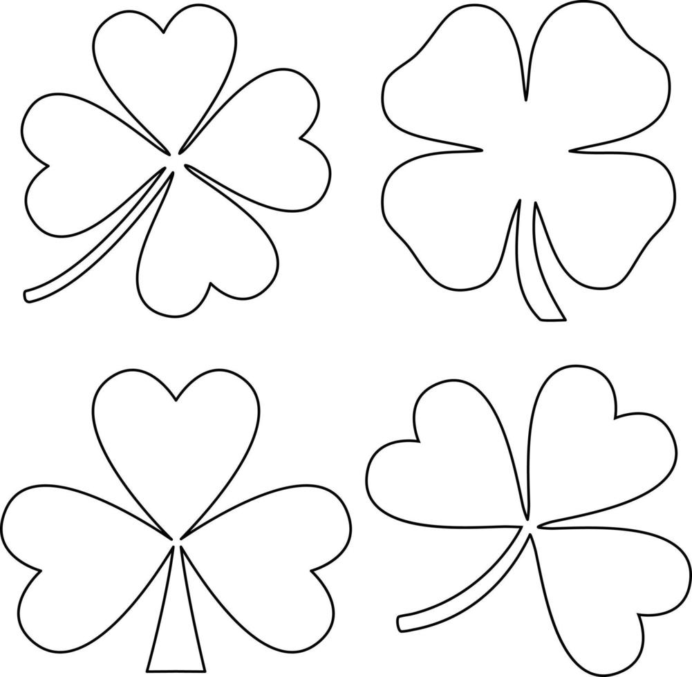 Saint Patricks Day black outline shamrock silhouettes vector