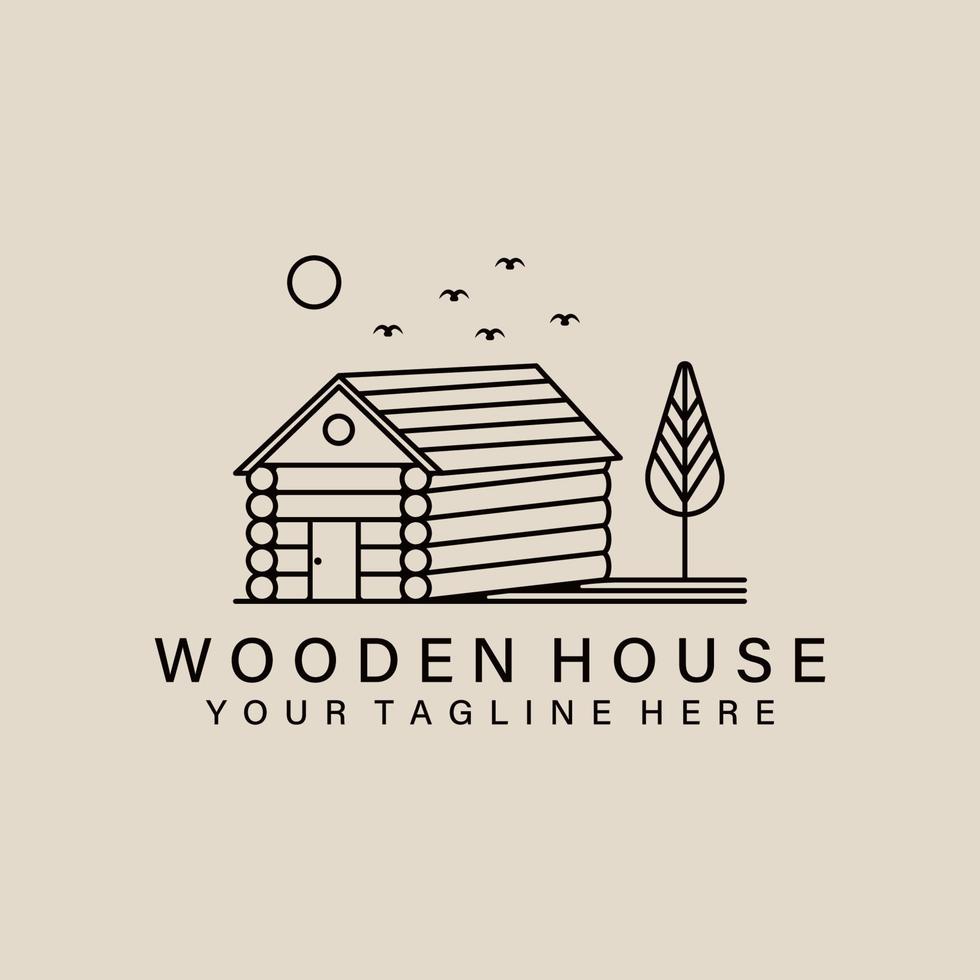 Wooden house logo line art vector simple illustration template icon graphic design. traditional house sign or symbol building culture concept