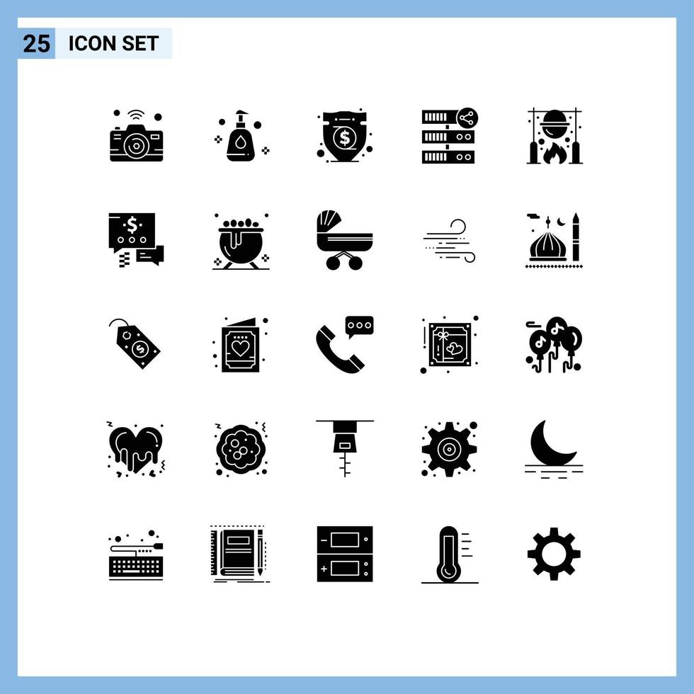 Universal Icon Symbols Group of 25 Modern Solid Glyphs of autumn server business network hosting Editable Vector Design Elements