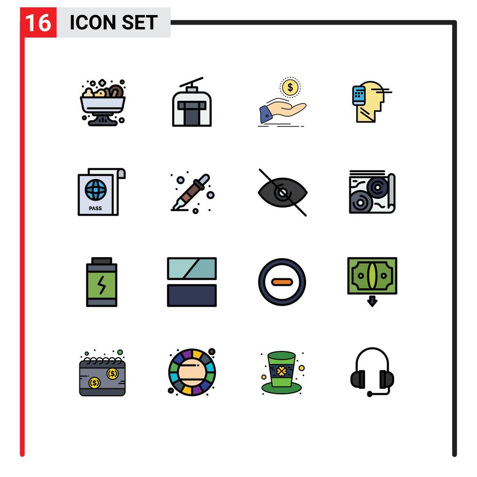 Set of 16 Modern UI Icons Symbols Signs for document mobile cash out human communication Editable Creative Vector Design Elements