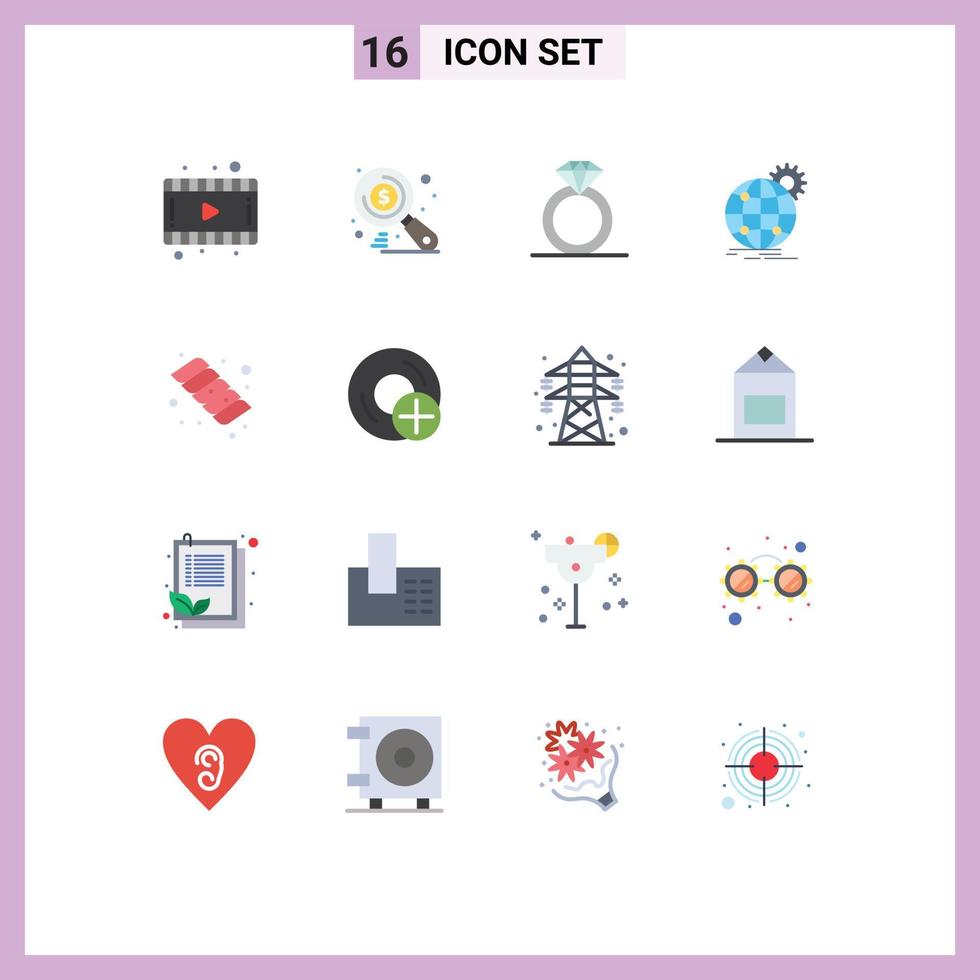 16 Flat Color concept for Websites Mobile and Apps marshmallow camping present gear globe Editable Pack of Creative Vector Design Elements