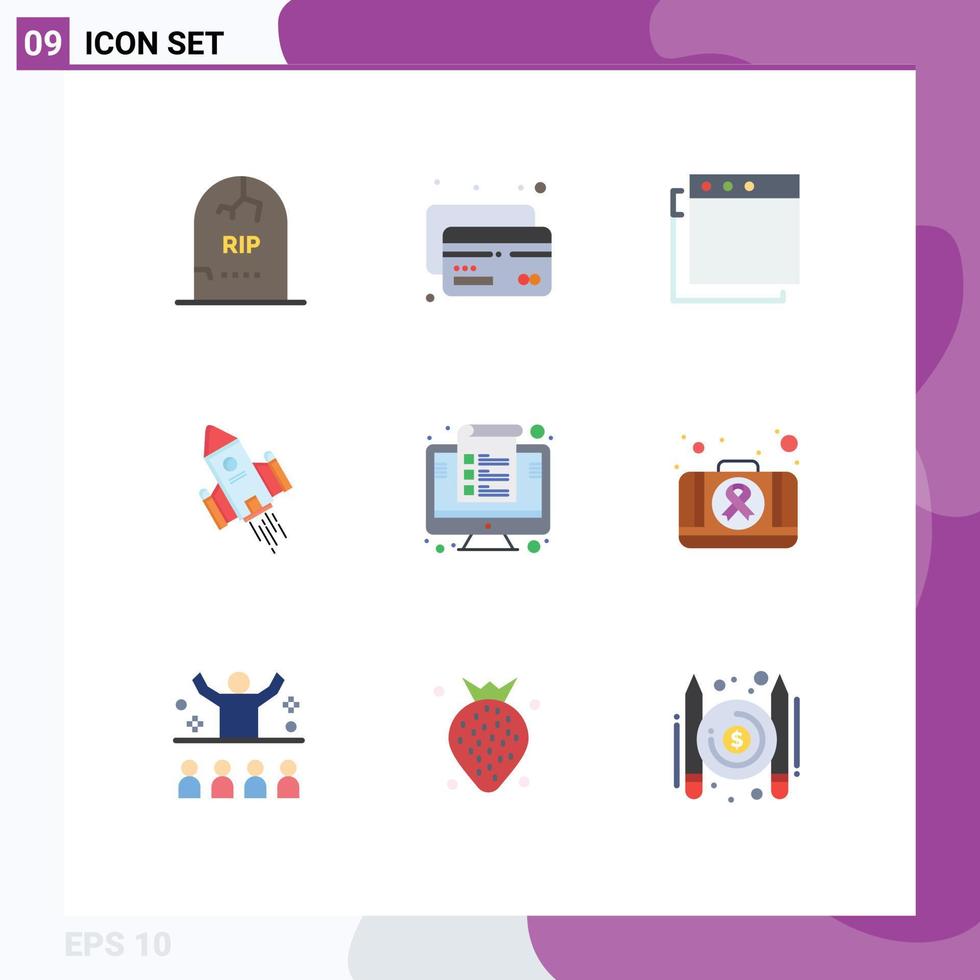 Group of 9 Modern Flat Colors Set for invoice computer apps launch space Editable Vector Design Elements