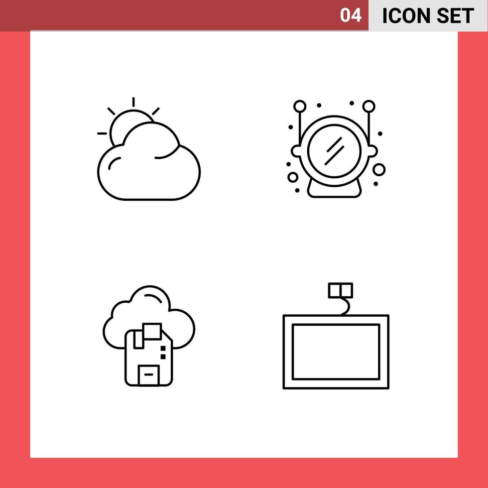 4 Universal Filledline Flat Colors Set for Web and Mobile Applications cloud sd sun safety mount Editable Vector Design Elements