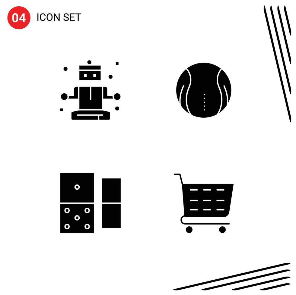 Set of 4 Commercial Solid Glyphs pack for meditation dominoes ball game shop Editable Vector Design Elements