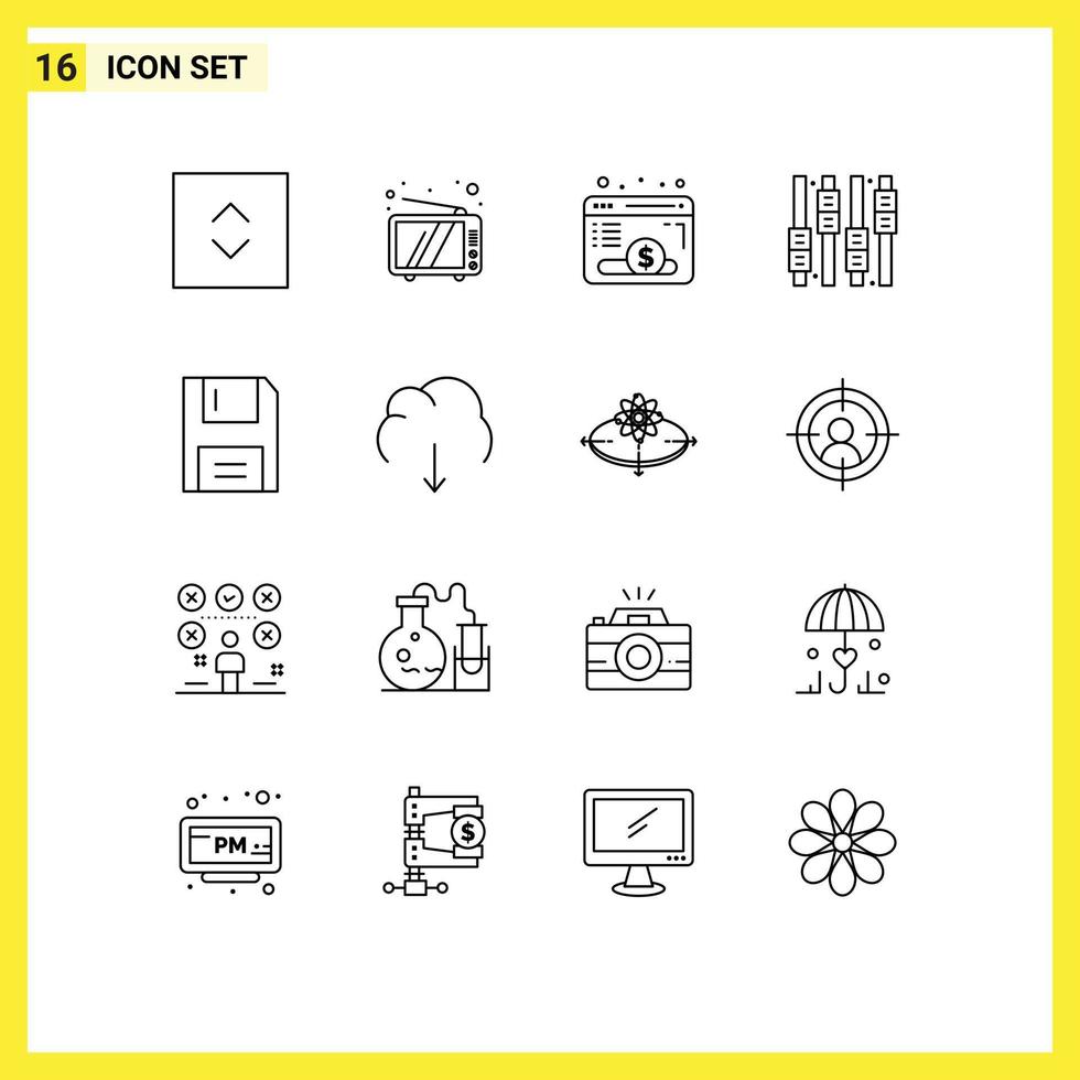 User Interface Pack of 16 Basic Outlines of floppy disc webpage devices editing Editable Vector Design Elements