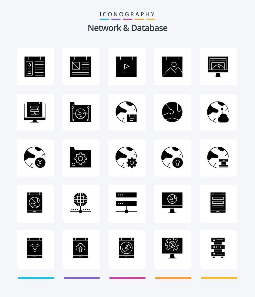 Creative Network And Database 25 Glyph Solid Black icon pack  Such As document. cloud. image. sever. database vector