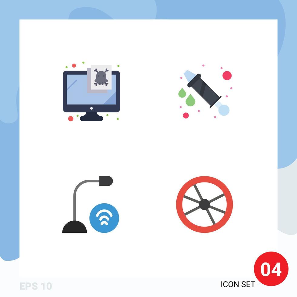 4 Thematic Vector Flat Icons and Editable Symbols of computer gadget virus celebration microphone Editable Vector Design Elements